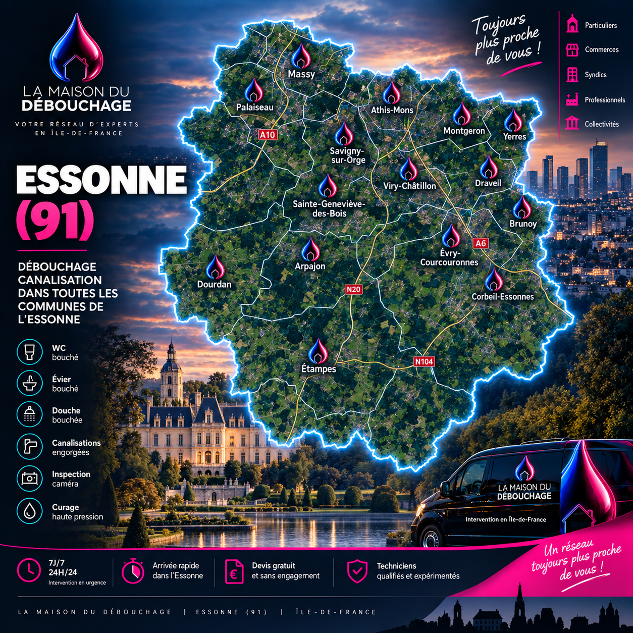 Débouchage canalisation Essonne (91) - zones d’intervention