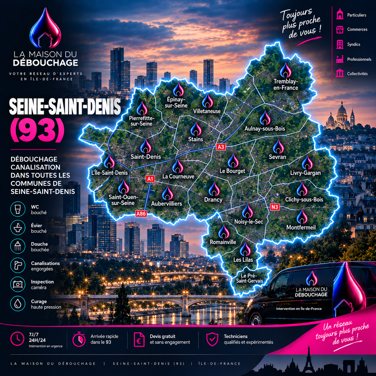 Débouchage canalisation Seine-Saint-Denis (93) - zones d’intervention