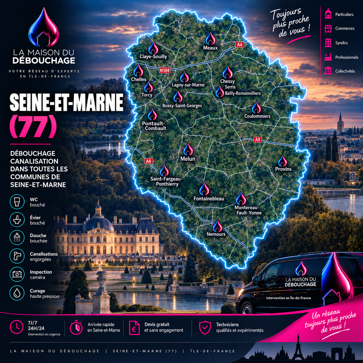 Débouchage canalisation Seine-et-Marne (77) - zones d’intervention