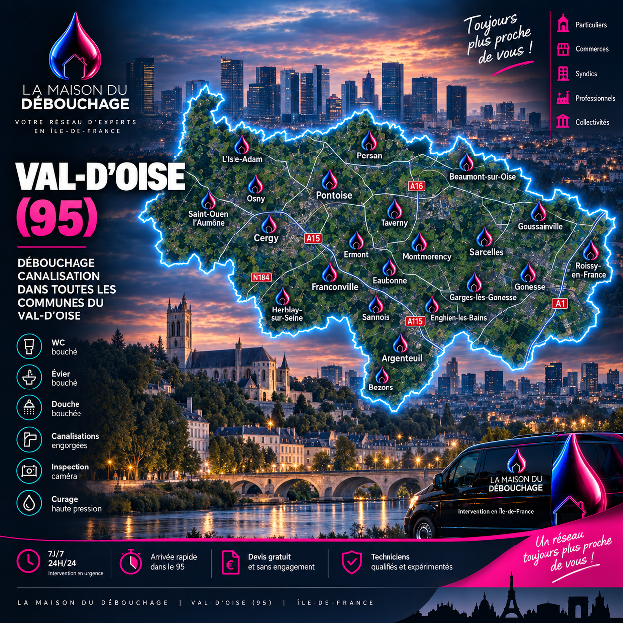 Débouchage canalisation Val-d'Oise (95) - zones d’intervention