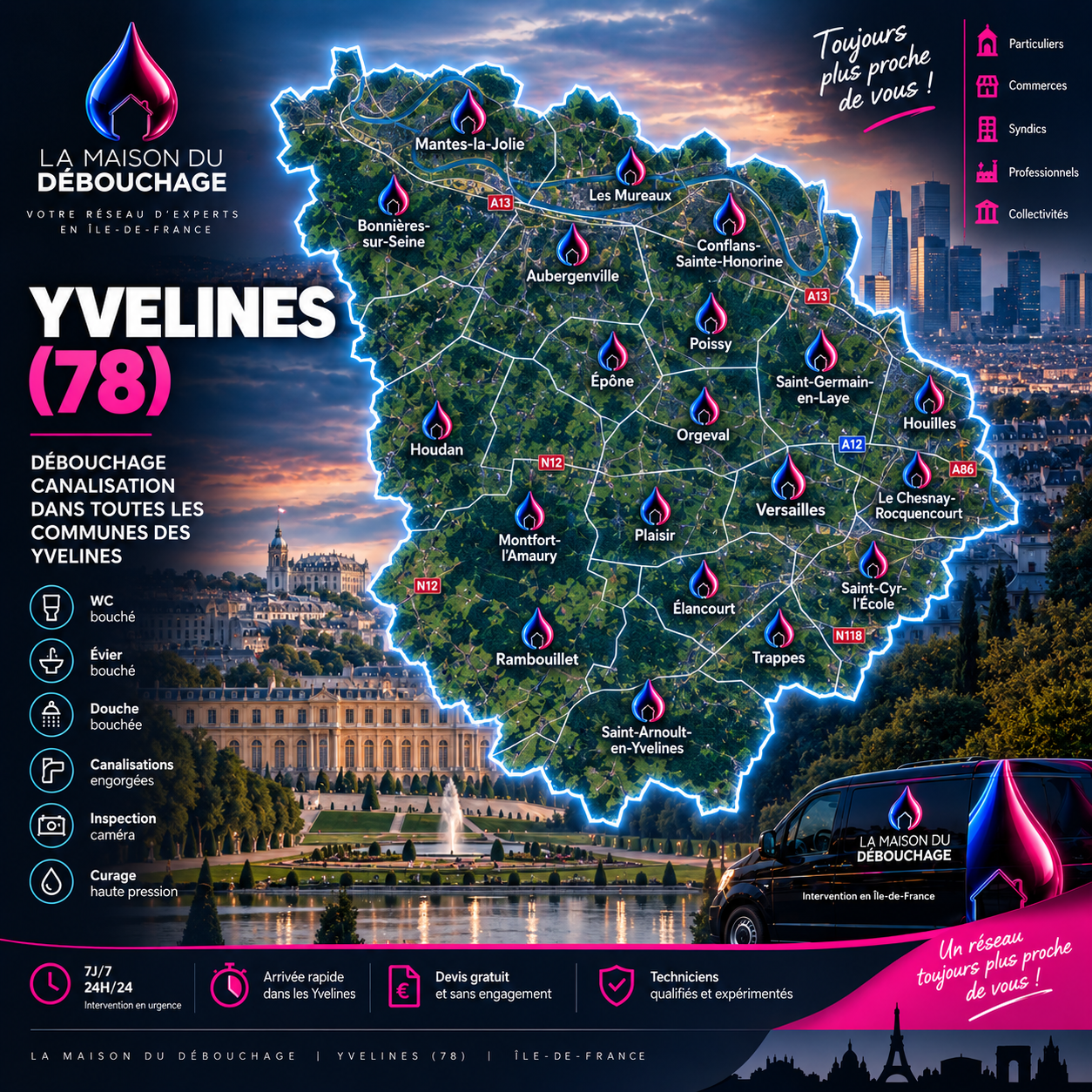 Débouchage canalisation Yvelines (78) - zones d’intervention