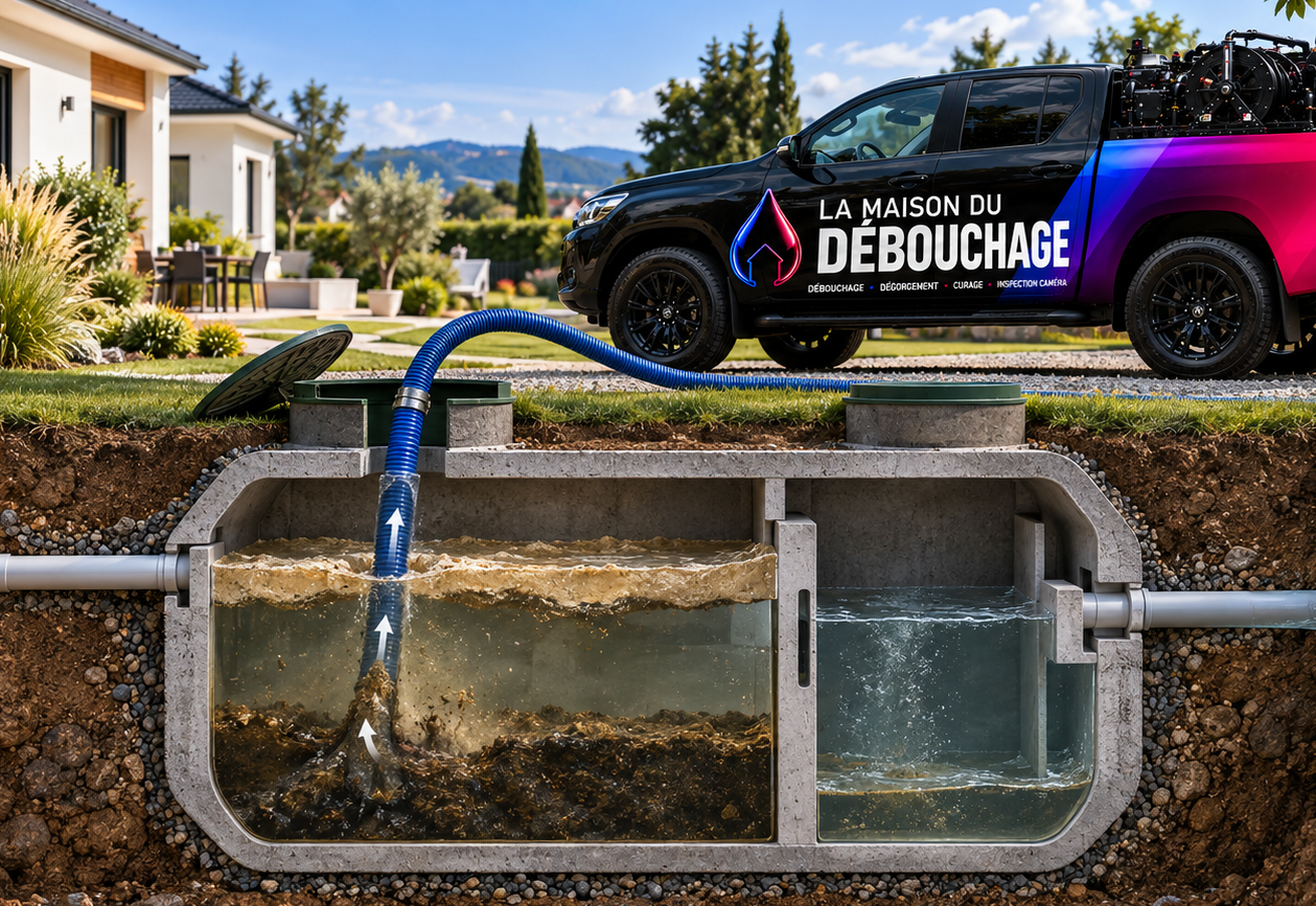 Vidange fosse septique et pompage d'une installation d'assainissement
